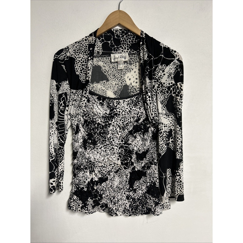 Joseph Ribkoff‎ Women's 14 Animal Print Top Sequin Smocked Stretch Long Sleeve